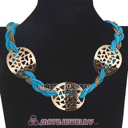 Wholesale Ladies Gold Chain Cyan Braided Leather Collar Necklaces