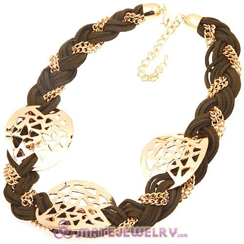 Wholesale Ladies Gold Chain Braided Leather Collar Necklaces