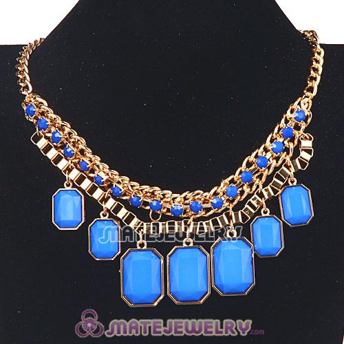 Wholesale Chunky Blue Resin Diamond Choker Bib Necklaces