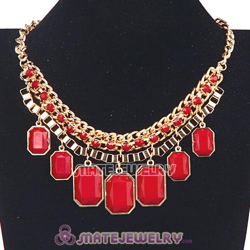 Wholesale Chunky Red Resin Diamond Choker Bib Necklaces