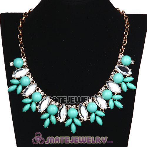 Turquoise Resin Rhinestone Crystal Marquess Lily Choker Bib Necklaces