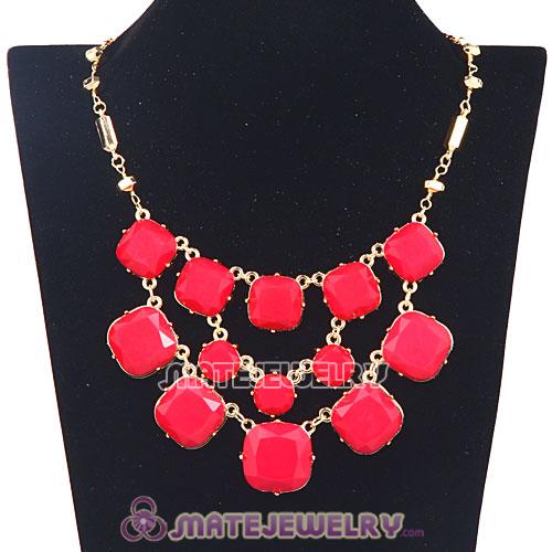 Wholesale Red Coral Resin Bead Trio Olivia Bib Necklaces