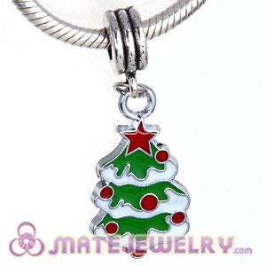 Platinum Plated Enamel European Christmas Tree Dangle Charms Wholesale 