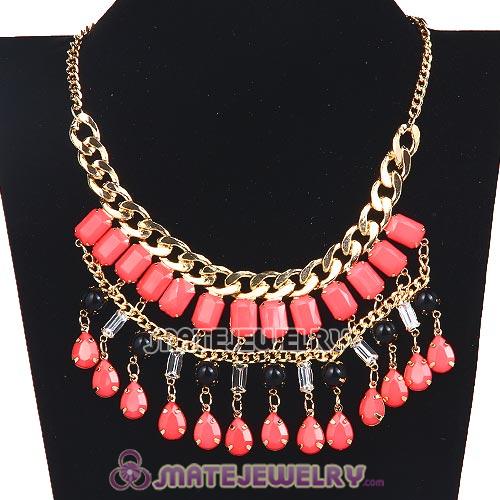 Wholesale Chunky Pink Resin Pendant Choker Bib Necklace