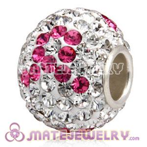 10X13 Charm European Pink Ribbon Beads With 130pcs Austrian Crystal In 925 Silver Core