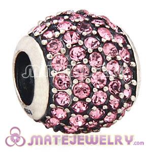 European Sterling Silver Light Rose Pave Lights With Light Rose Austrian Crystal Charm