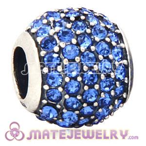 European Sterling Silver Sapphire Pave Lights With Sapphire Austrian Crystal Charm