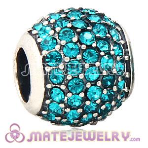 European Sterling Silver Blue Pave Lights With Blue Zircon Austrian Crystal Charm