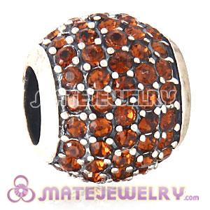 European Sterling Silver Smoked Topaz Pave Lights With Smoked Topaz Austrian Crystal Charm