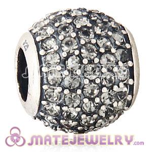 European Sterling Silver Black Diamond Pave Lights With  Black Diamond Austrian Crystal Charm