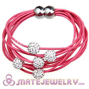 Wholesale Pink Leather Crystal Bracelet Magnetic Clasp