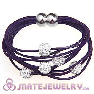 Wholesale Purple Leather Crystal Bracelet Magnetic Clasp