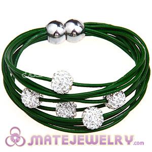 Wholesale Green Leather Crystal Bracelet Magnetic Clasp