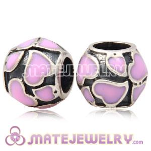 Wholesale Sterling Silver European Pink Enamel Heart Charm