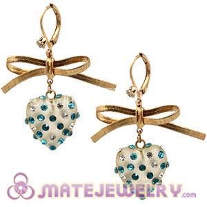 Fashion Gold Plated Bowknot Crystal Heart Earrings Wholesale