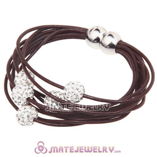Wholesale Mocha Leather Crystal Bracelet Magnetic Clasp