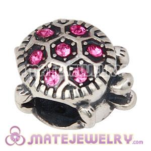 925 Sterling Silver European Turtle Charm Bead With Rose Austrian Crystal