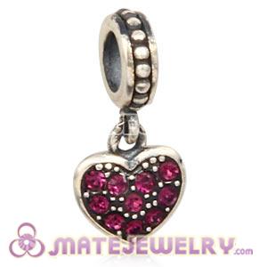 Sterling Silver European Amethyst Pave Heart Dangle With Amethyst Austrian Crystal