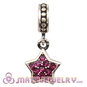 European Sterling Amethyst Pave Star Dangle With Amethyst Austrian Crystal