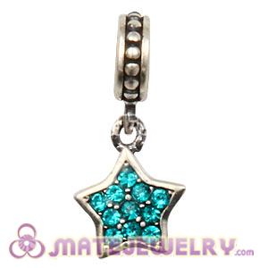 European Sterling Blue Pave Star Dangle With Blue Austrian Crystal