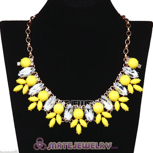 Yellow Resin Rhinestone Crystal Marquess Lily Choker Bib Necklaces