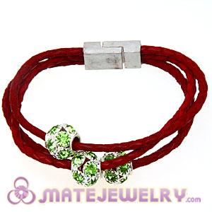 19CM Red Braided Leather Crystal Bracelets Magnetic Clasp
