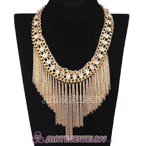 Wholesale Golden Chunky Chain Crystal Tassel Choker Necklaces