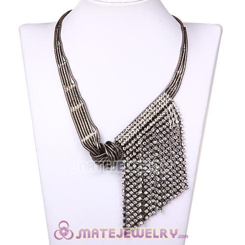 Fashion Gun Black Chain Ladies Costume Jewelry Crystal Sideways Tassel Necklace