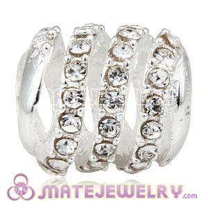 925 Sterling Silver Modern Glam Charm Beads With Clear Austrian Crystal 