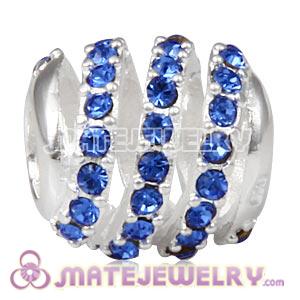 925 Sterling Silver Modern Glam Charm Beads With Sapphire Austrian Crystal 