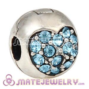 925 Sterling Silver Love Of My Life Clip Beads With Aquamarine Austrian Crystal