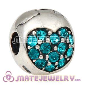 925 Sterling Silver Love Of My Life Clip Beads With Blue Zircon Austrian Crystal