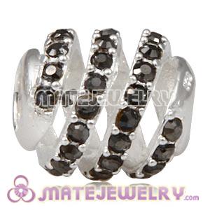 925 Sterling Silver Modern Glam Charm Beads With Jet Austrian Crystal 
