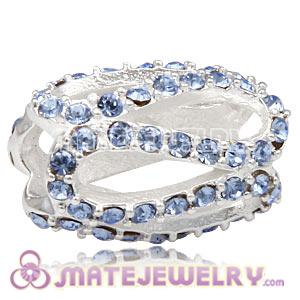 925 Sterling Silver Glistening Meander Charm Beads With Light Sapphire Austrian Crystal 