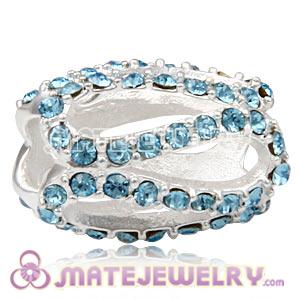 925 Sterling Silver Glistening Meander Charm Beads With Aquamarine Austrian Crystal 