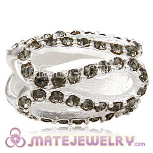 925 Sterling Silver Glistening Meander Charm Beads With Black Diamond Austrian Crystal 