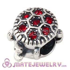 925 Sterling Silver European Turtle Charm Bead With Siam Austrian Crystal