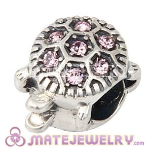 925 Sterling Silver European Turtle Charm Bead With Light Amethyst Austrian Crystal