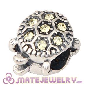 925 Sterling Silver European Turtle Charm Bead With Jonquil Austrian Crystal