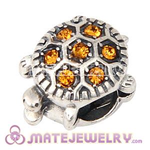 925 Sterling Silver European Turtle Charm Bead With Topaz Austrian Crystal