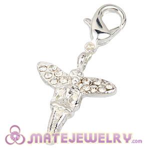 Fashion Silver Plated Pave Crystal Fairy Charms With Lobster Clasp