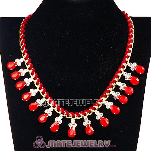 Red Resin Diamond Crystal Chunky Choker Bib Necklace