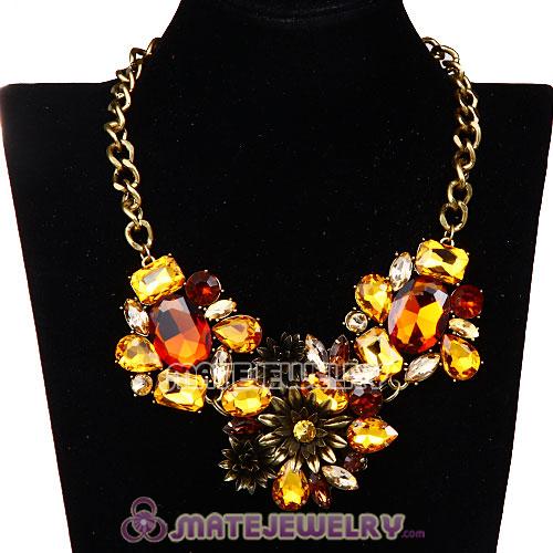 Vintage Style Chunky Chain Resin Crystal Flower Bib Necklace
