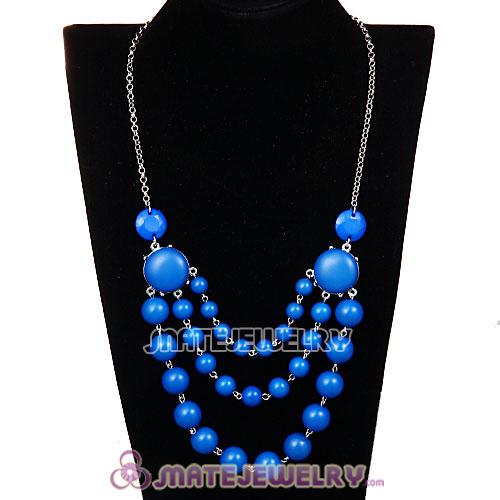 Fashion Silver Chains Three Layers Dark Blue Resin Bubble Bib Necklace 