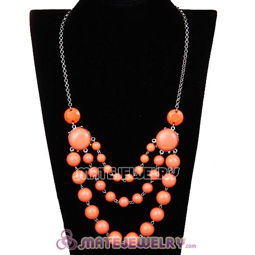 Fashion Silver Chains Three Layers Orange Resin Bubble Bib Necklace 