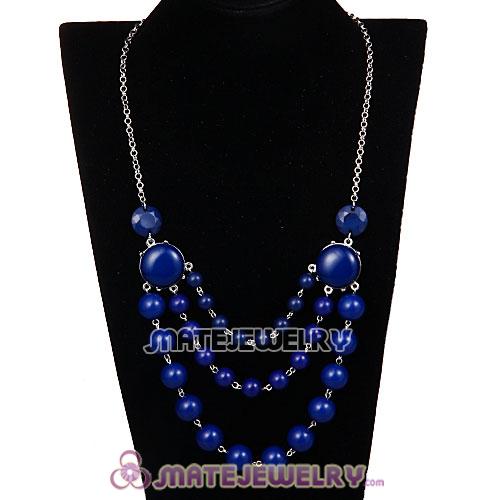 Fashion Silver Chains Three Layers Navy Resin Bubble Bib Necklace 
