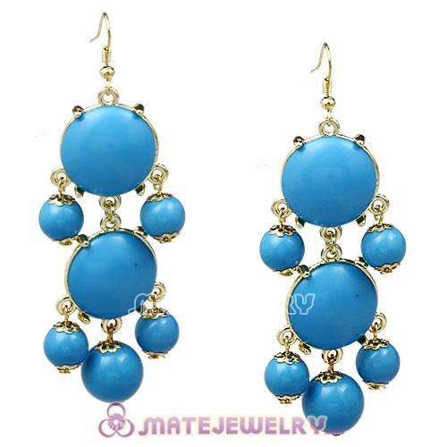 Fashion Gold Plated Blue Resin Chandelier Bubble Earrings