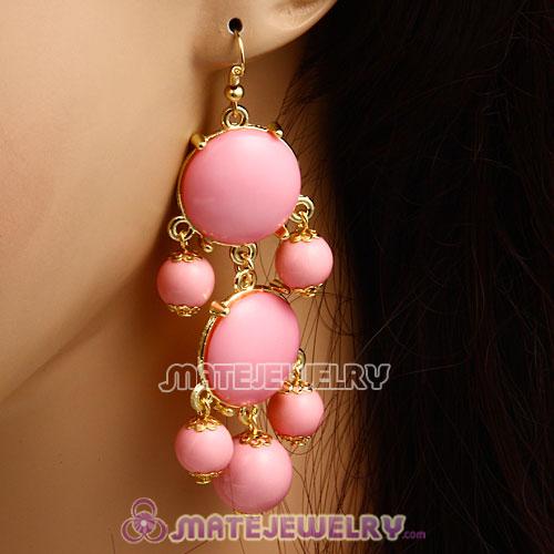 Fashion Gold Plated Pink Resin Chandelier Bubble Earrings