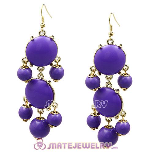 Fashion Gold Plated Lavender Resin Chandelier Bubble Earrings