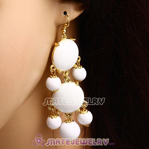 Fashion Gold Plated White Resin Chandelier Bubble Earrings